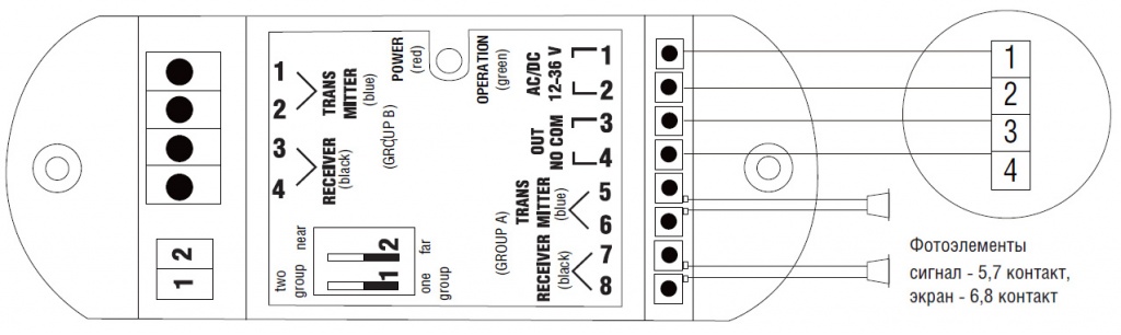 Подключение фотоэлементов безопасности AD-34 DoorHan