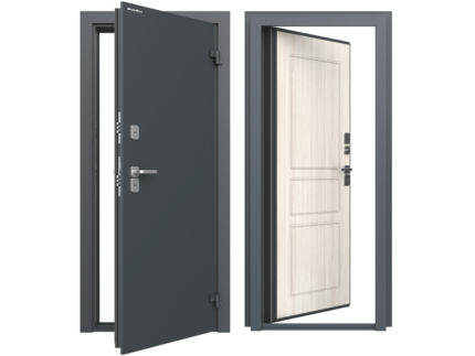 Дверь DoorHan/980/2050/ТЕРМО/RAL 7016Антрацит/МДФ Вуд Тангент белый/правая/рама угловая